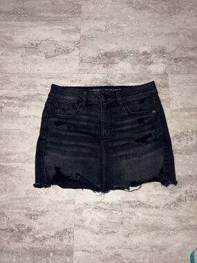 American Eagle Outfitters Black Distressed Denim Mini Skirt